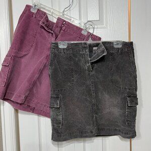 J Jill Corduroy Skirt Wm 6 Purple Gray Lot Cargo Stretch Preppy School Casual
